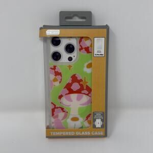 Micase Colorful Mushroom Tempered Glass Phone Case for iPhone 15 Pro Max